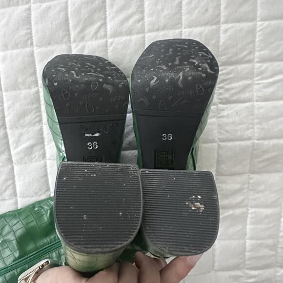 JINGPIN Womens Platform Boots 36 Green Faux Crocodile High Block Heel US 6 Glam - Picture 14 of 16